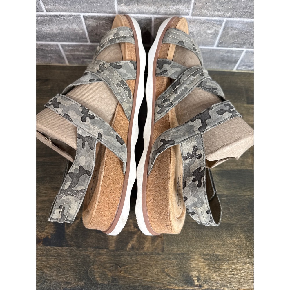 Clarks Collection Womens Grey Camo Metallic Strappy Cork Wedge Sandals 11W NWT - Picture 6 of 11